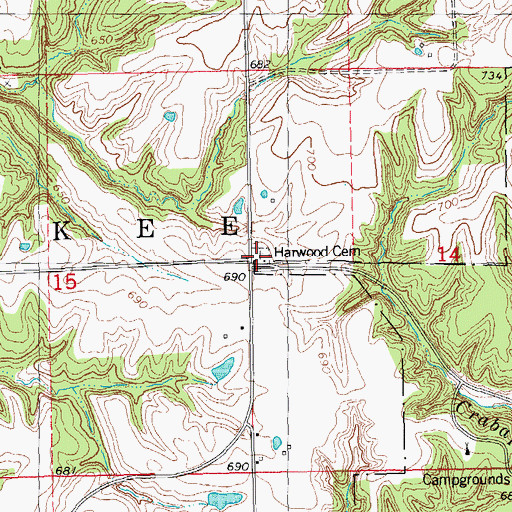 Topographic Map of Harwood Cemetery, IL