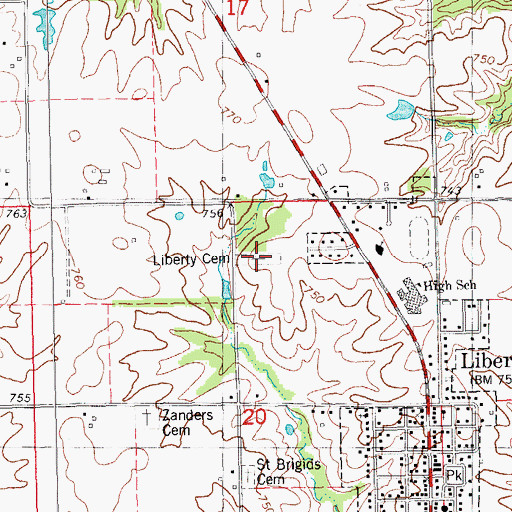 Topographic Map of Liberty Old Cemetery, IL