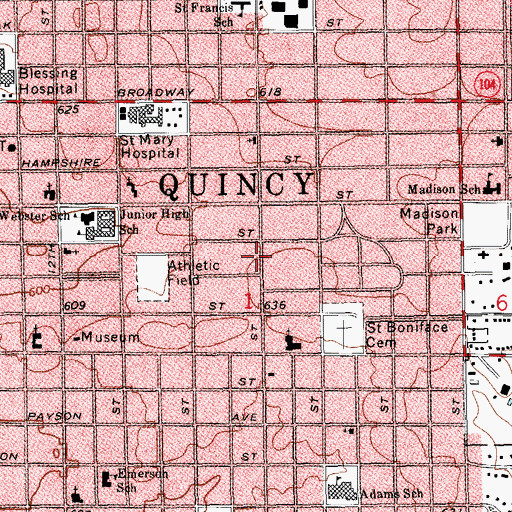 Topographic Map of Quincy East End Historic District, IL
