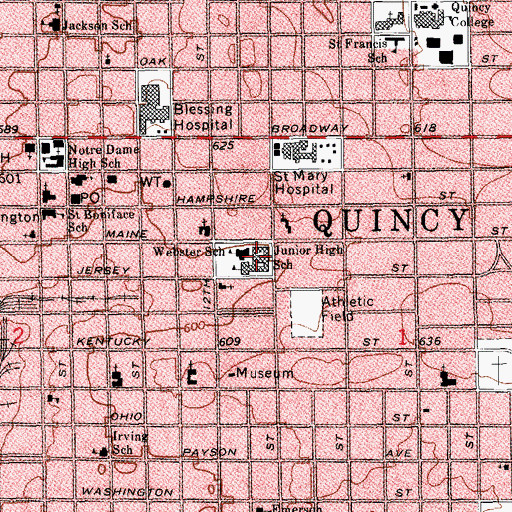 Topographic Map of Quincy Junior High School, IL