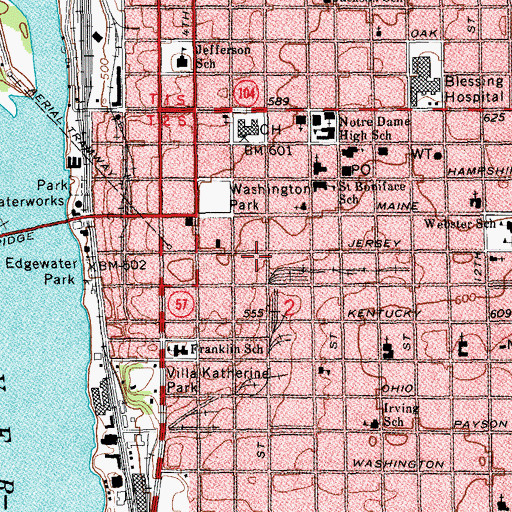 Topographic Map of Quincy Public Library, IL