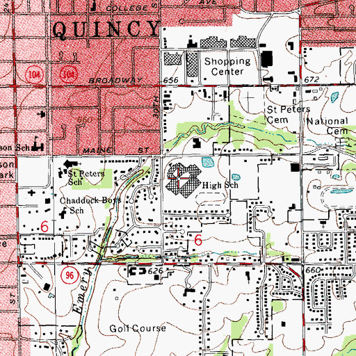 Topographic Map of Quincy Senior High School, IL