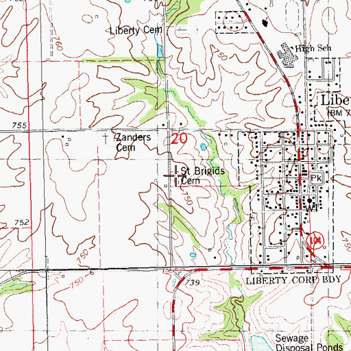 Topographic Map of Saint Brigids Cemetery, IL