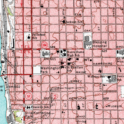 Topographic Map of Saint Johns Episcopal Church, IL
