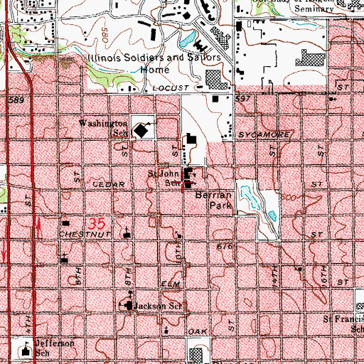Topographic Map of Saint Johns Roman Catholic Church, IL