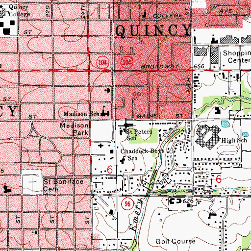 Topographic Map of Saint Peters Roman Catholic Church, IL
