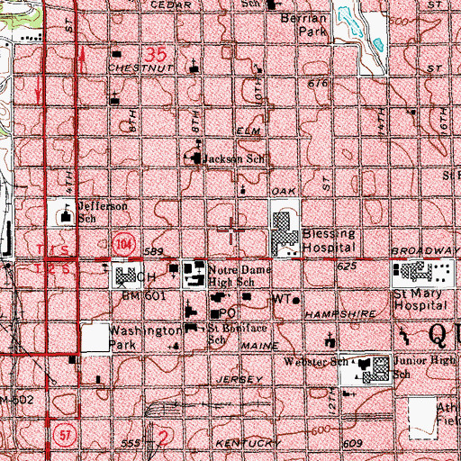 Topographic Map of Temple B'nai Sholom, IL
