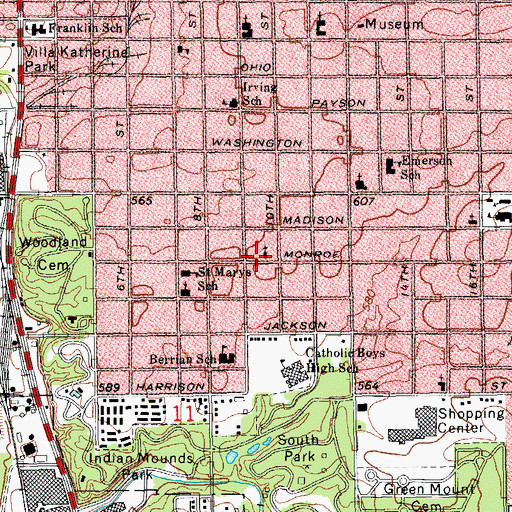 Topographic Map of Unity Church of Quincy, IL
