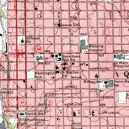 Topographic Map of Vermont Street United Methodist Church, IL