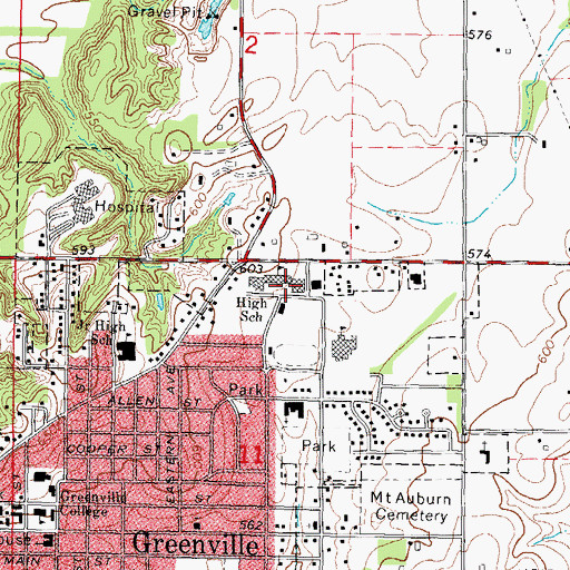 Topographic Map of Bond County Community High School, IL