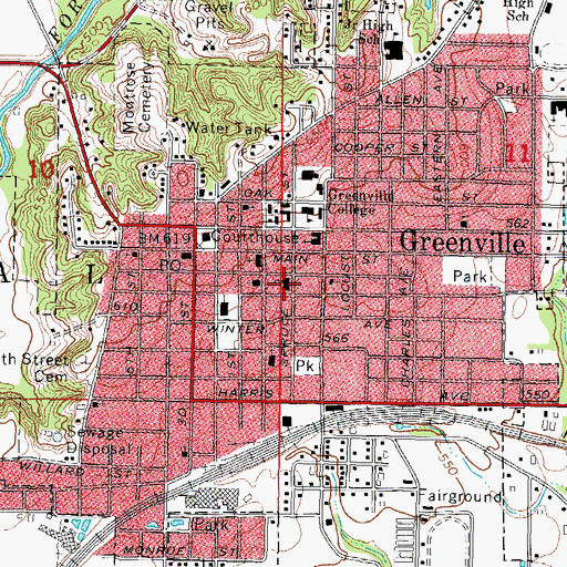 Topographic Map of First Baptist Church, IL