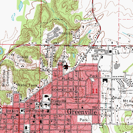Topographic Map of Greenville Junior High School, IL