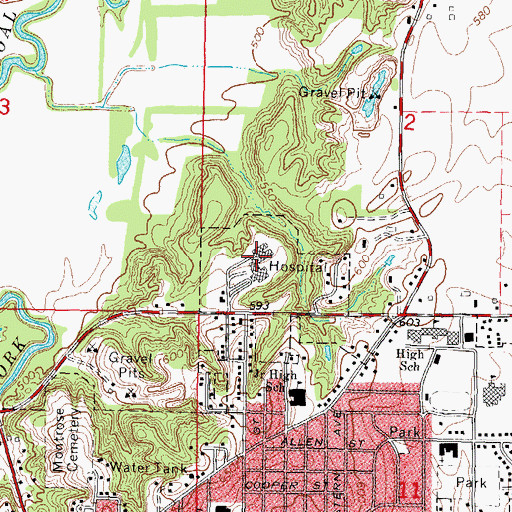 Topographic Map of Greenville Regional Hospital, IL
