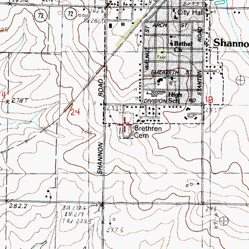 Topographic Map of Brethren Cemetery, IL