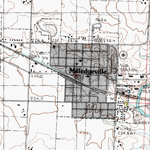 Topographic Map of Milledgeville Post Office, IL