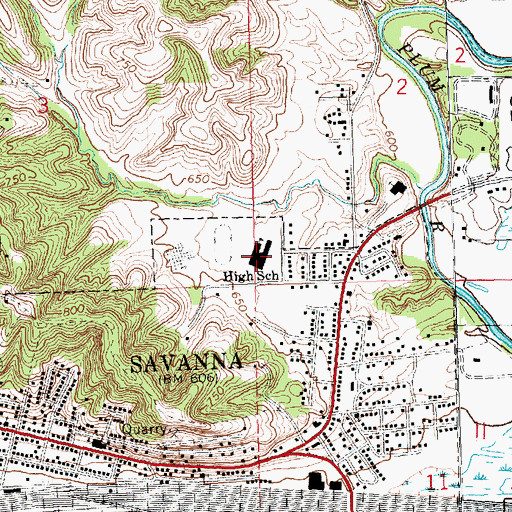 Topographic Map of Savanna High School, IL