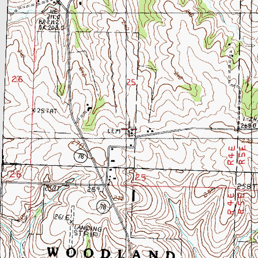 Topographic Map of Woodland Brethren Cemetery, IL