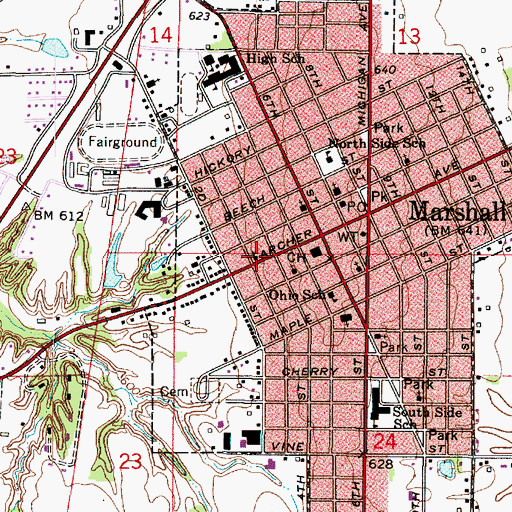 Topographic Map of Marshall Baptist Church, IL