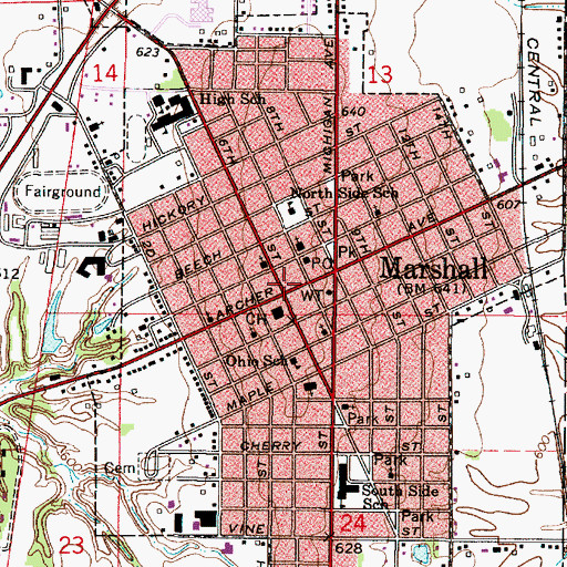 Topographic Map of Marshall Public Library, IL