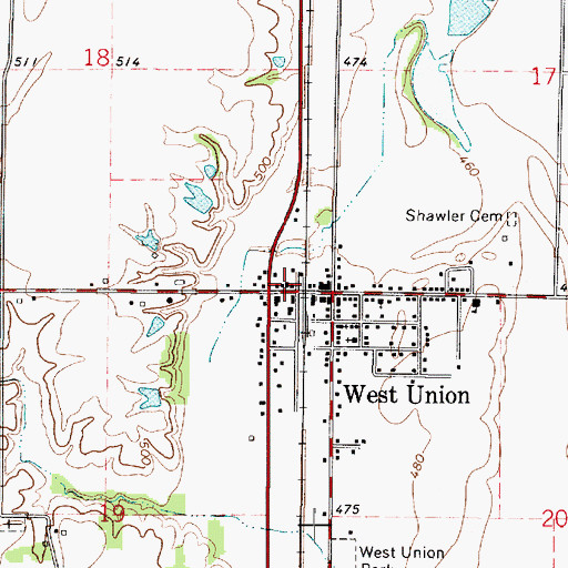 Topographic Map of West Union Post Office, IL