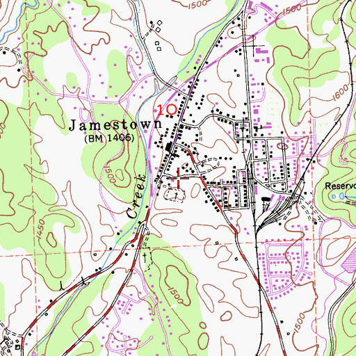 Topographic Map of Jamestown Methodist Church, CA