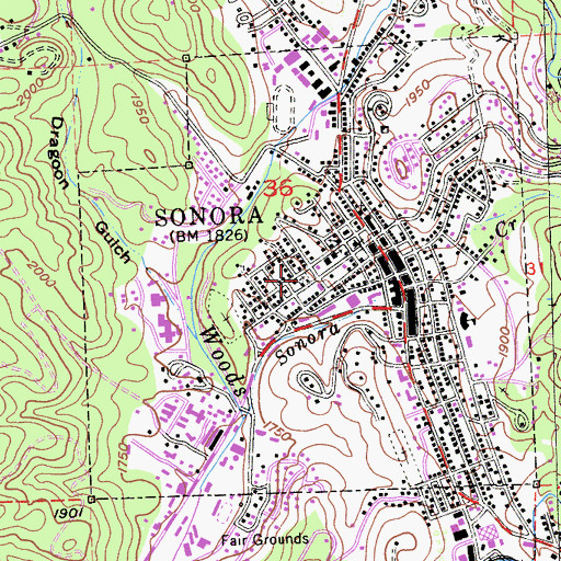 Topographic Map of Sonora Jewish Cemetery, CA