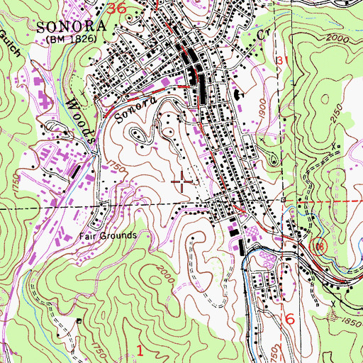 Topographic Map of Sonora Independent Order of Oddfellows Cemetery, CA