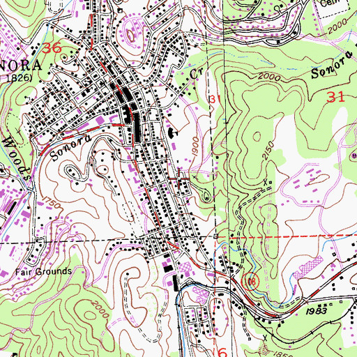 Topographic Map of Sonora Masonic Cemetery, CA