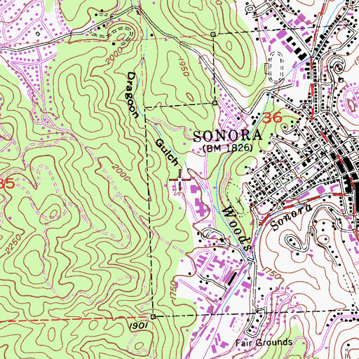 Topographic Map of Mother Lode Adventist Junior Academy, CA