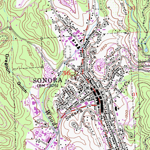 Topographic Map of Sonora City Hall, CA