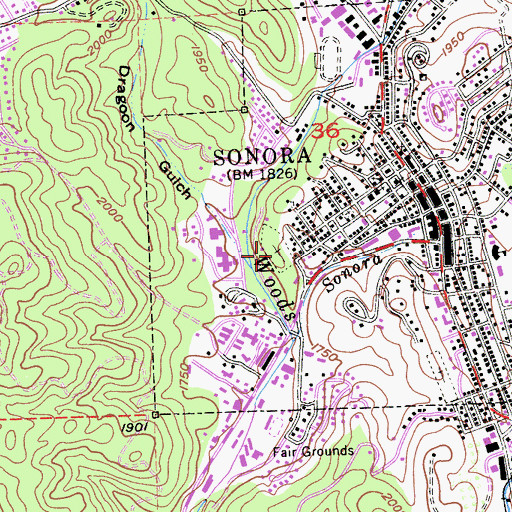 Topographic Map of Sonora City Cemetery, CA