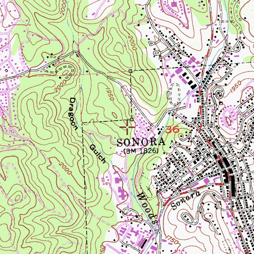 Topographic Map of Sonora Knolls, CA