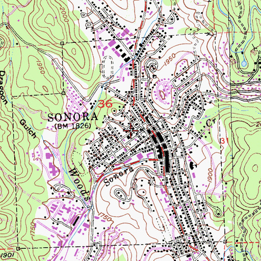 Topographic Map of Tuolumne County Courthouse, CA