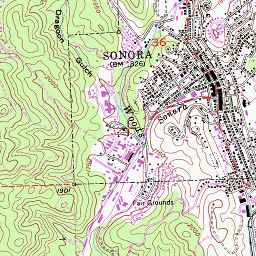 Topographic Map of Woods Creek Rotary Park, CA