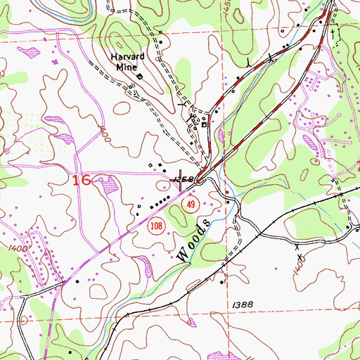 Topographic Map of Woods Crossing, CA