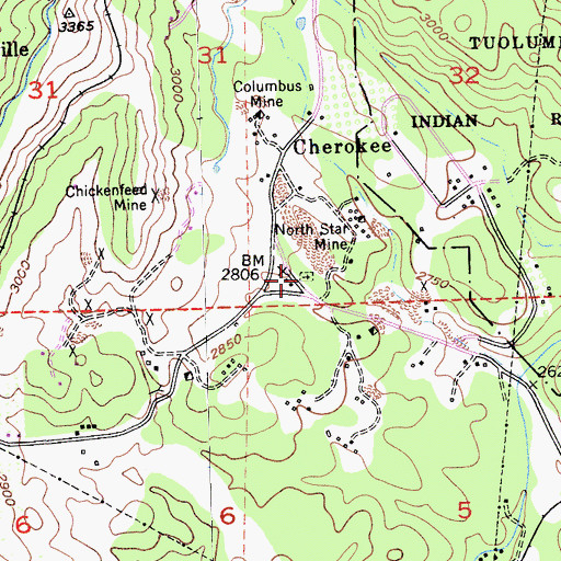 Topographic Map of Cherokee Arastraville Cemetery, CA
