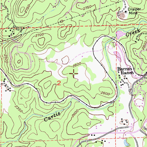 Topographic Map of Curtis Creek Ranch, CA