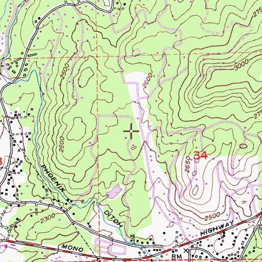 Topographic Map of Peaceful Valley, CA