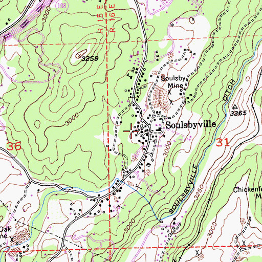 Topographic Map of Soulsbyville United Methodist Church, CA