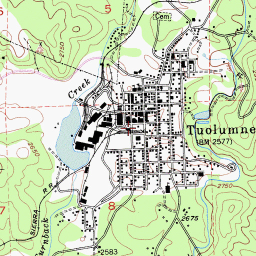 Topographic Map of Tuolumne Memorial Park, CA