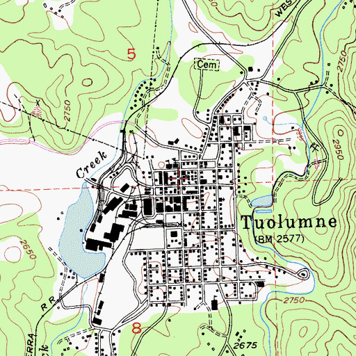 Topographic Map of Tuolumne Post Office, CA