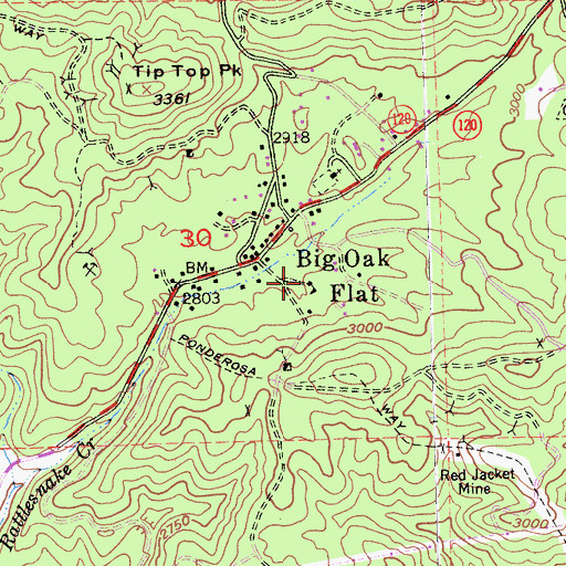 Topographic Map of Big Oak Flat School, CA