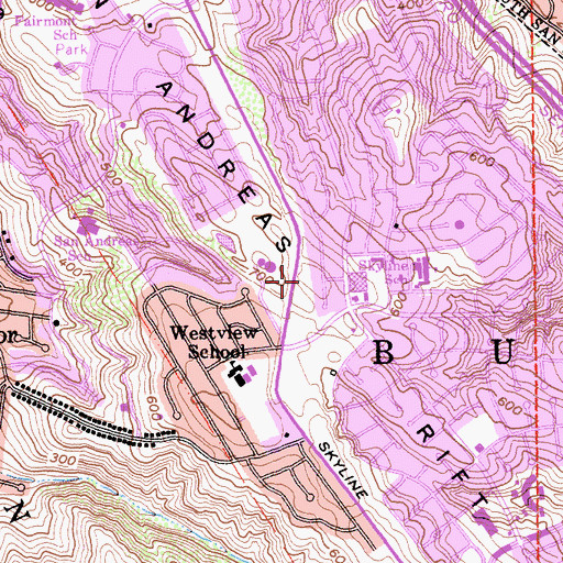 Topographic Map of Canterbury Tot Lot, CA