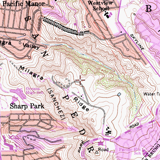 Topographic Map of Milagra Ridge County Park, CA