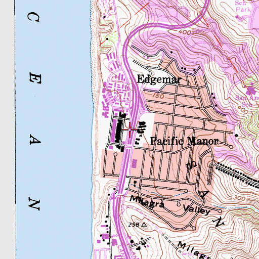 Topographic Map of Pacific Manor Elementary School, CA