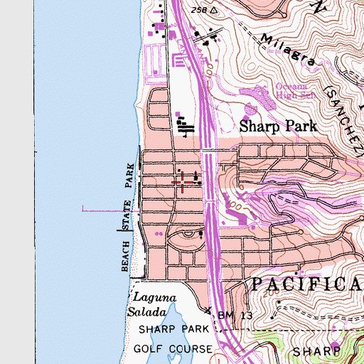 Topographic Map of Pacifica Baptist Church, CA