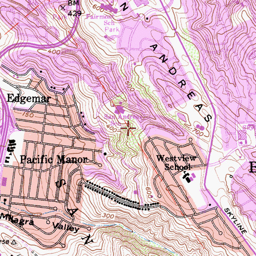 Topographic Map of Westside Baptist Church, CA