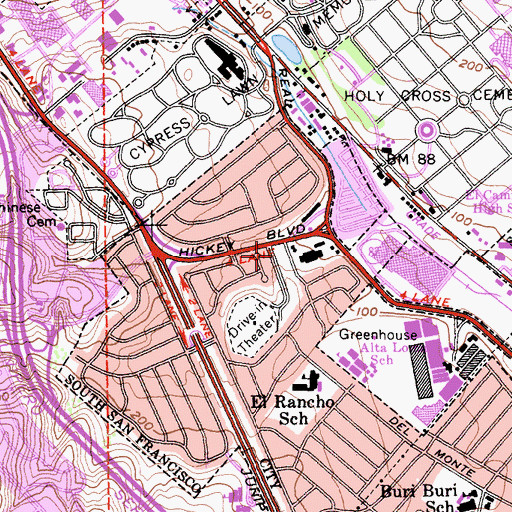 Topographic Map of Winston Manor Park, CA