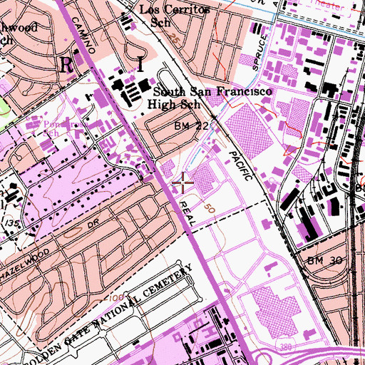 Topographic Map of Brentwood Shopping Center, CA