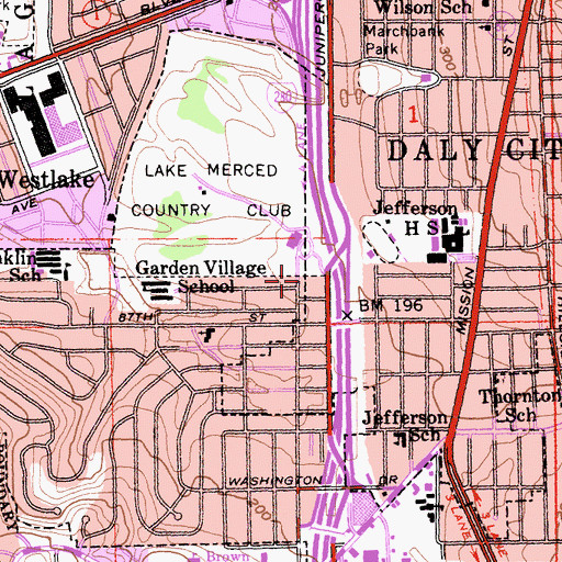 Topographic Map of Broadmoor Shopping Center, CA